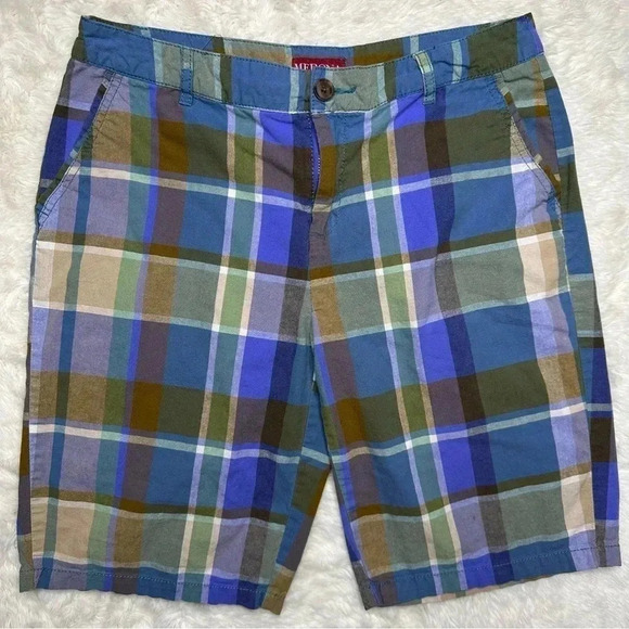 Merona Shorts Blue & Green Plaid Chino Size 6 - Picture 1 of 16